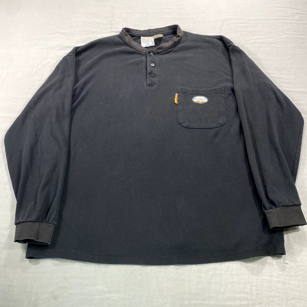 Rasco FR Shirt Mens 2XL XXL Black Flame Resistant Henley Long Sleeve Adult